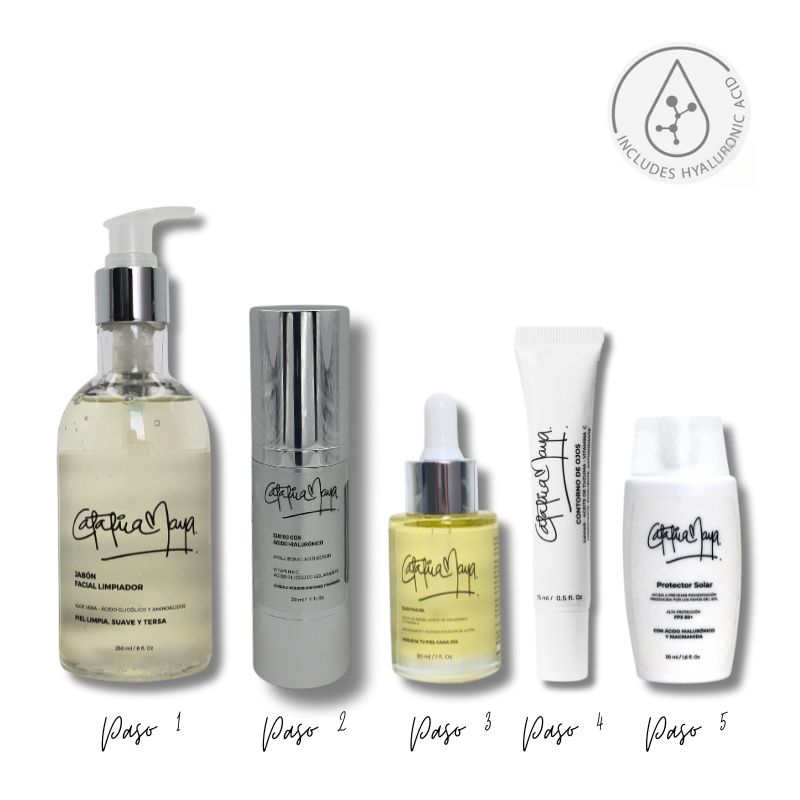 RUTINA FACIAL JABÓN + SERUM + ÓLEO + CONTORNO + PROTECTOR